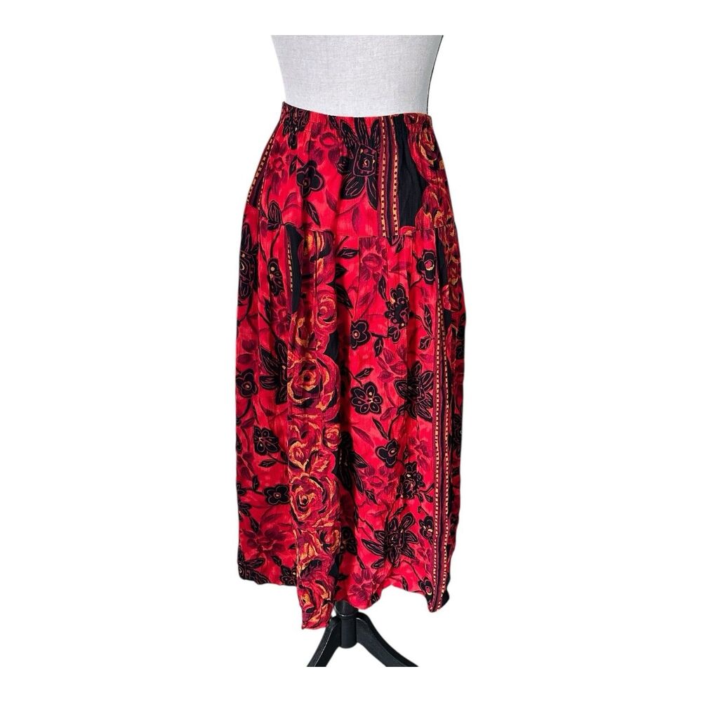 Vintage Sharon Anthony Red Boho Rayon Skirt 20W Made in USA
